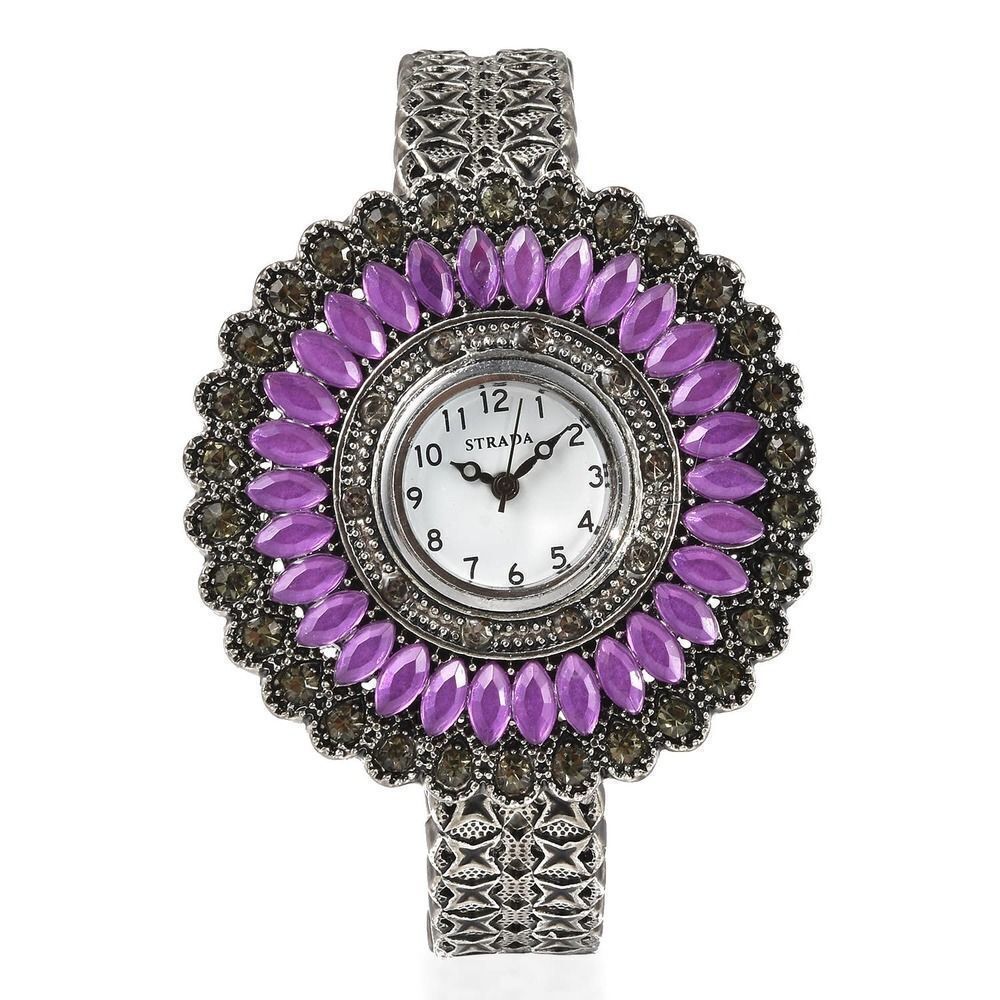 STRADA Gray Austrian Crystal, Simulated Purple Chroma Southwest Style Watch